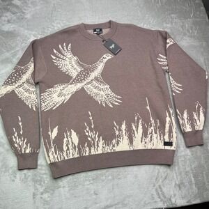 Waggle Upland Wildknit Sweater Mens XL Brown Pheasant Bird Graphic Crewneck